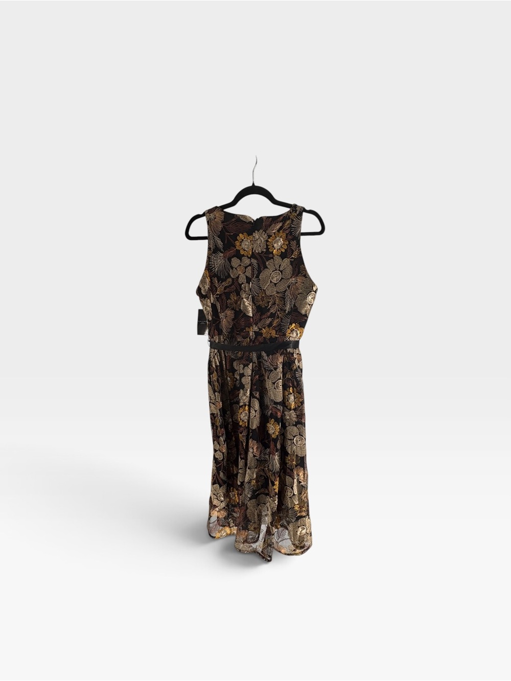 New TAHARI ASL PETITE Black Floral Midi Dress with Tie Waist SIZE 10P - Picture 3 of 5